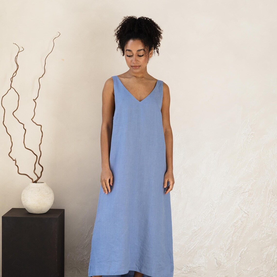 Long Blue Linen Dress