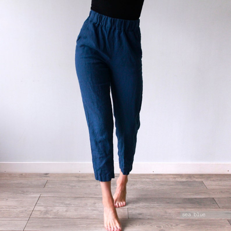 Pantalones harem de lino para mujer con cintura ajustable