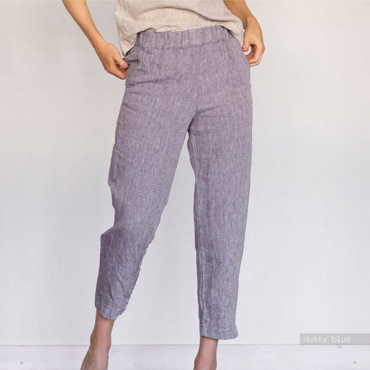 Pantalones harem de lino para mujer con cintura ajustable