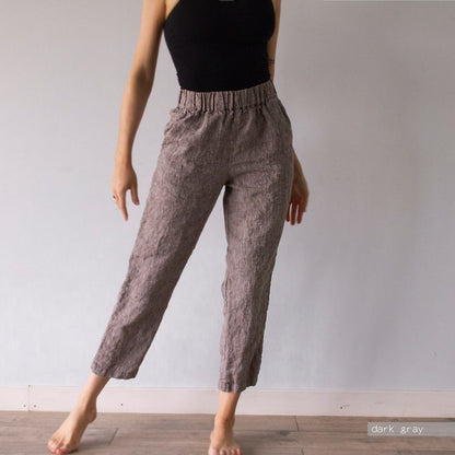 Pantalones harem de lino para mujer con cintura ajustable