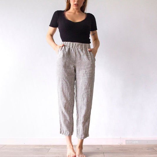 Pantalones harem de lino para mujer con cintura ajustable
