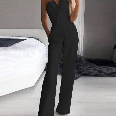 Elegant black strapless jumpsuit