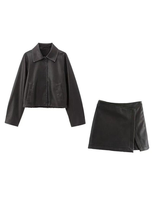 Velina Moda | Leather Jacket & Skorts Coordinates Set