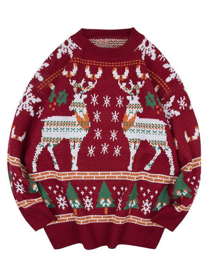 Velina Moda | Vintage Round Neck Sweater with Christmas Deer Print