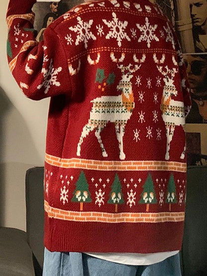 Velina Moda | Vintage Round Neck Sweater with Christmas Deer Print