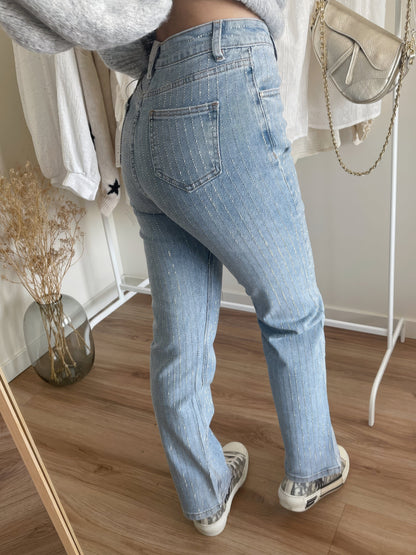 Velina Moda | Denim Sparkle Pants with Glitter