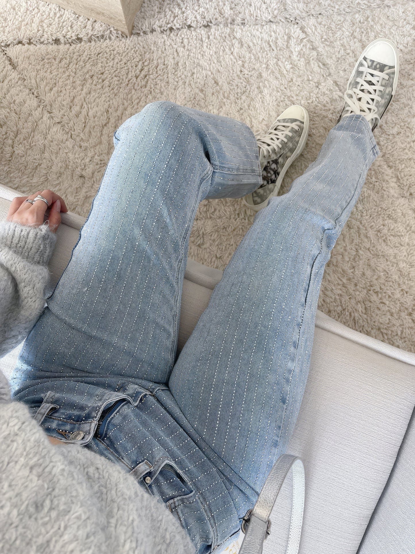 Velina Moda | Denim Sparkle Pants with Glitter