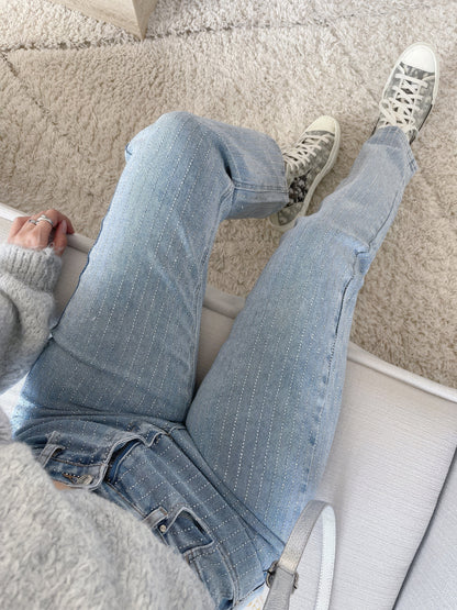 Velina Moda | Denim Sparkle Pants with Glitter
