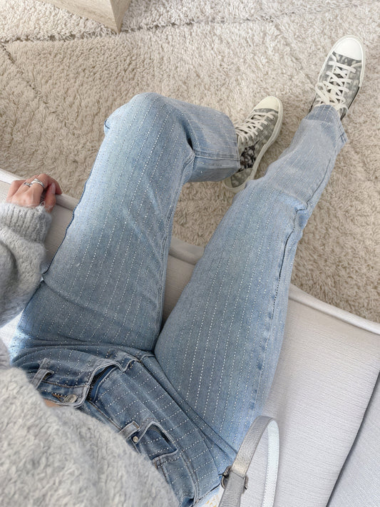 Velina Moda | Denim Sparkle Pants with Glitter