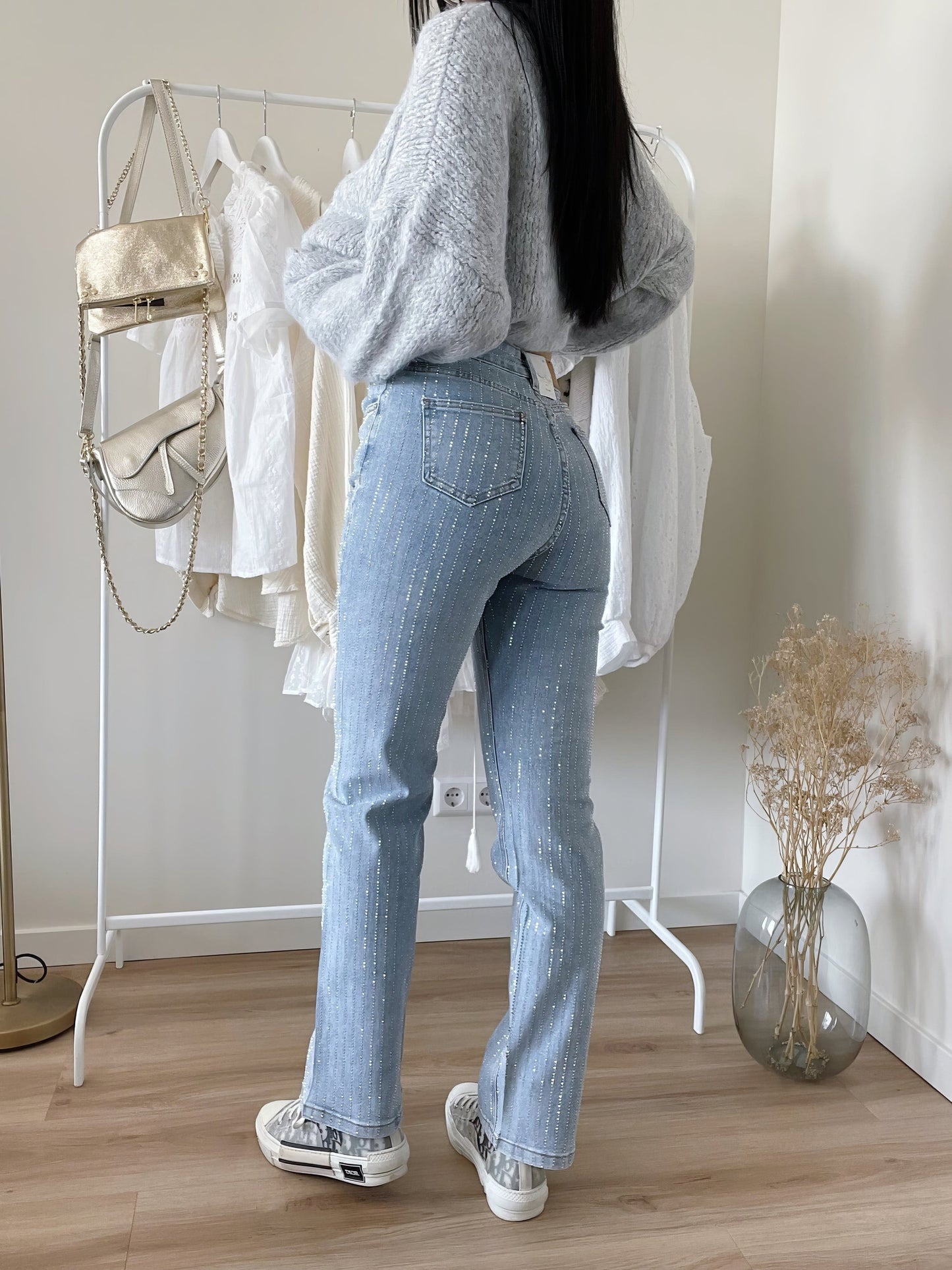 Velina Moda | Denim Sparkle Pants with Glitter