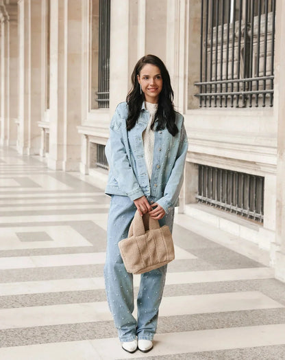 Velina Moda | Denim Sparkle Pants with Glitter