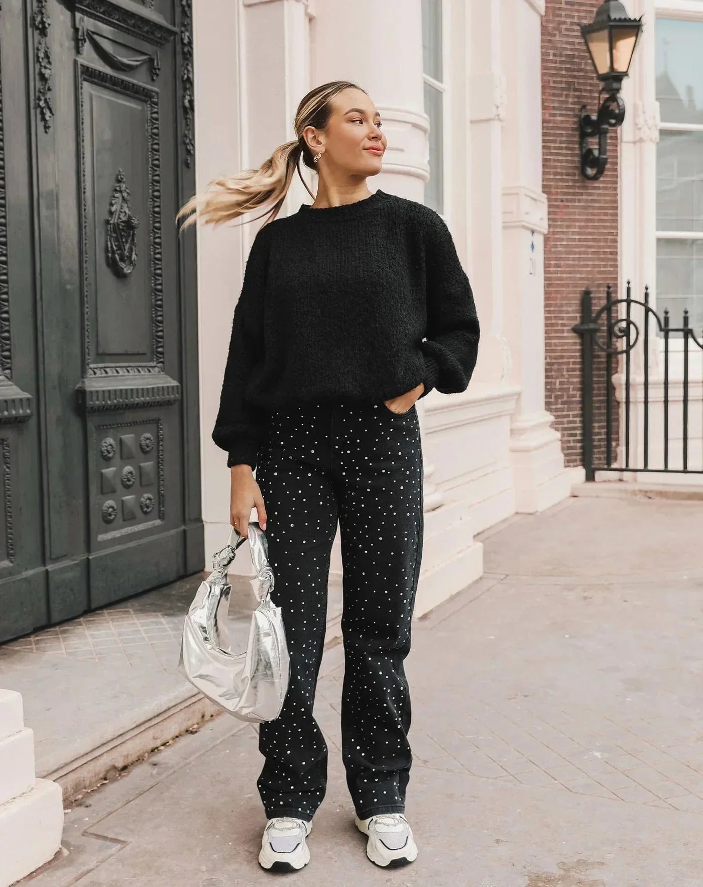 Velina Moda | Denim Sparkle Pants with Glitter