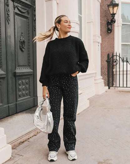 Velina Moda | Denim Sparkle Pants with Glitter