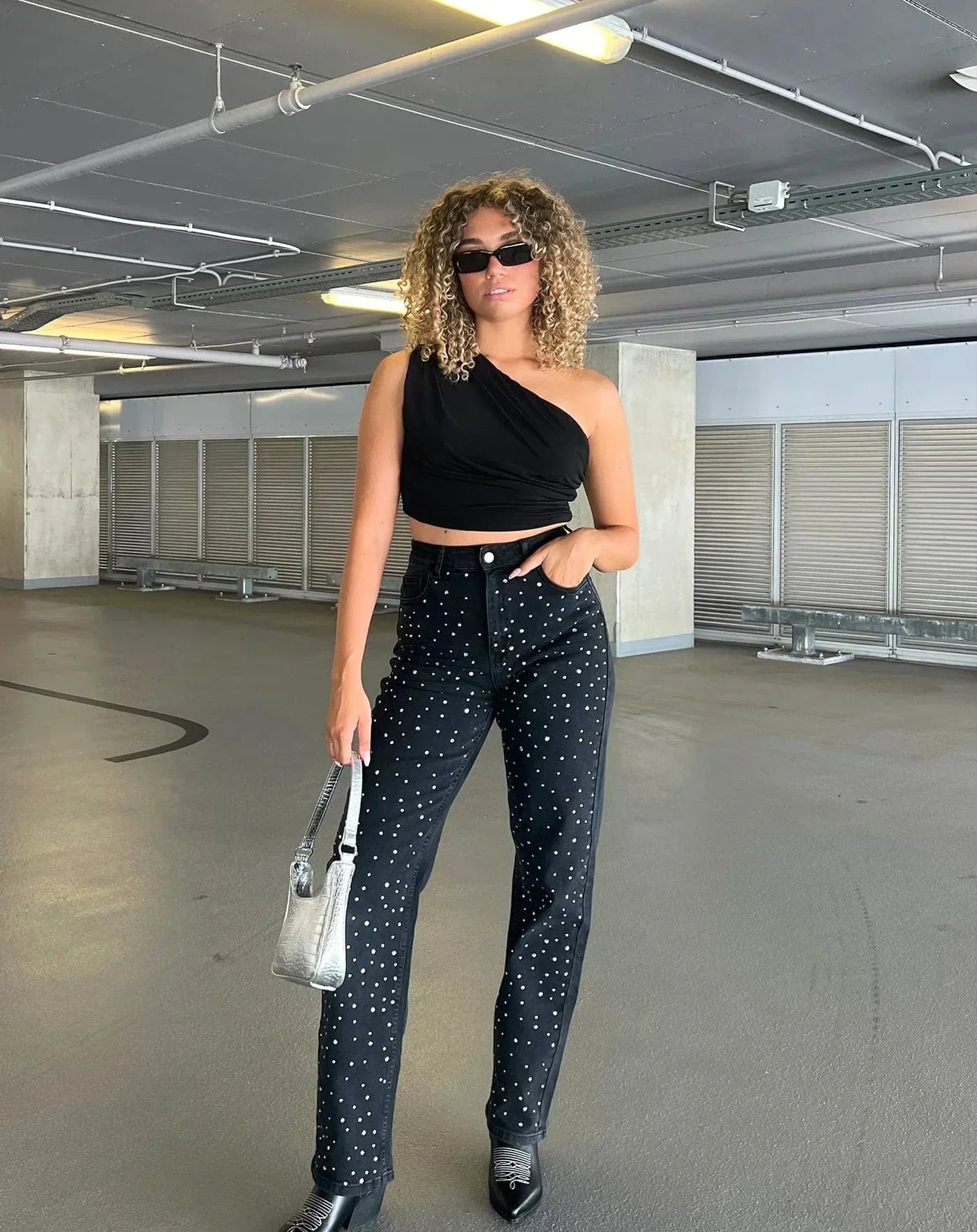Velina Moda | Denim Sparkle Pants with Glitter