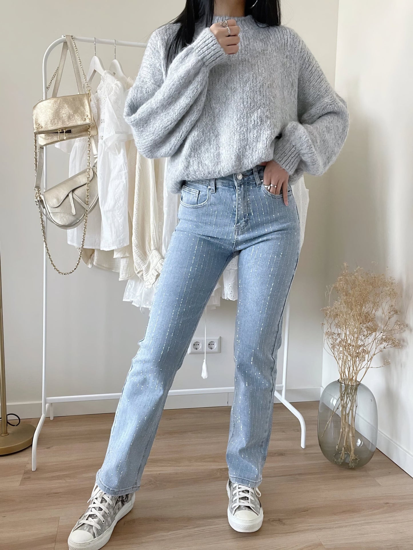 Velina Moda | Denim Sparkle Pants with Glitter