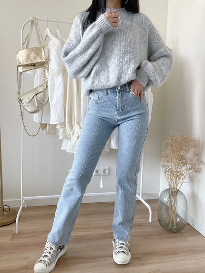 Velina Moda | Denim Sparkle Pants with Glitter