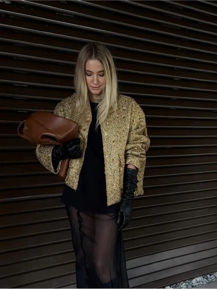 Velina Moda | Glitter Bomber Jacket