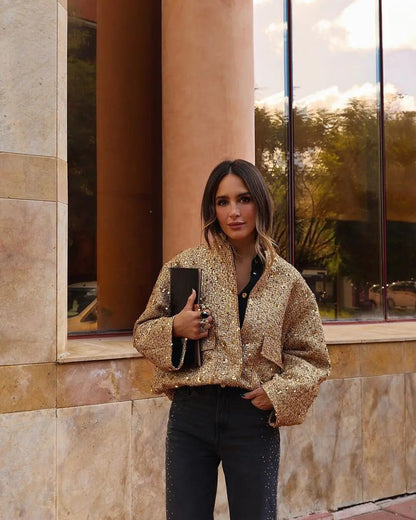 Velina Moda | Glitter Bomber Jacket