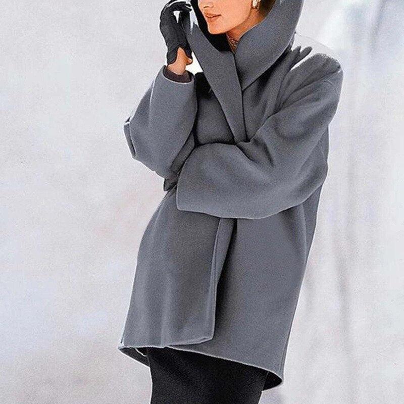 Velina Moda | Coat - Stylish wool coat with wide collar for women