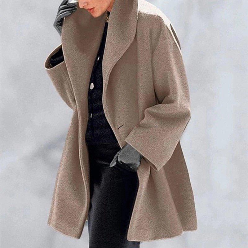 Velina Moda | Coat - Stylish wool coat with wide collar for women