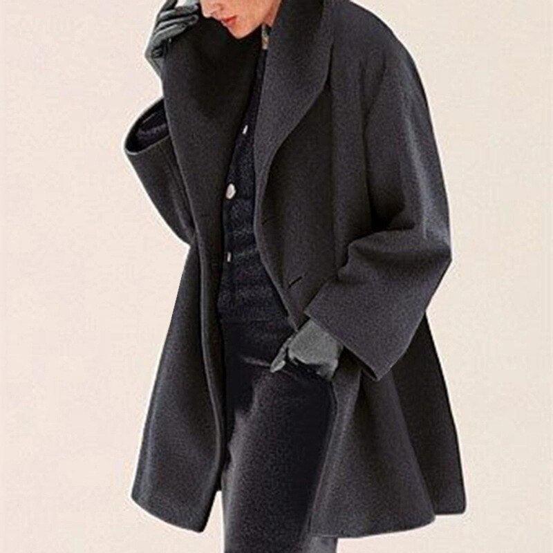 Velina Moda | Coat - Stylish wool coat with wide collar for women