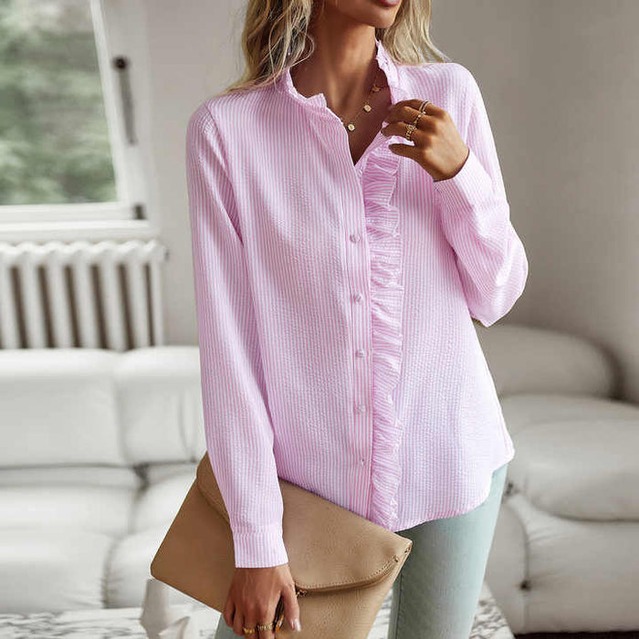 Fashion blouse with long sleeves and stripe pattern