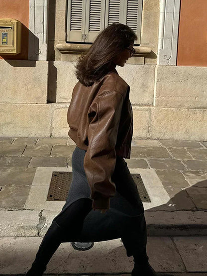Velina Moda | Leather Bomber Jacket