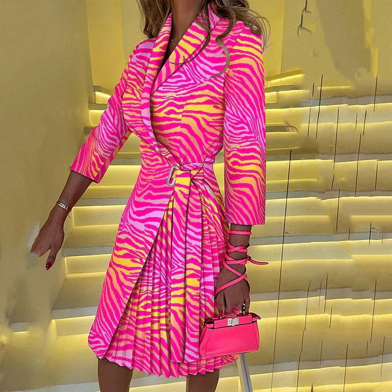 Elegant blazer dress with ribbed collar