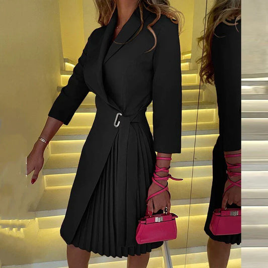 Elegant blazer dress with ribbed collar