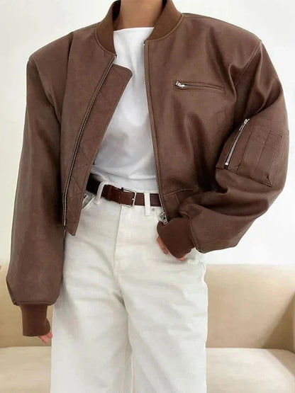 Velina Moda | Leather Bomber Jacket